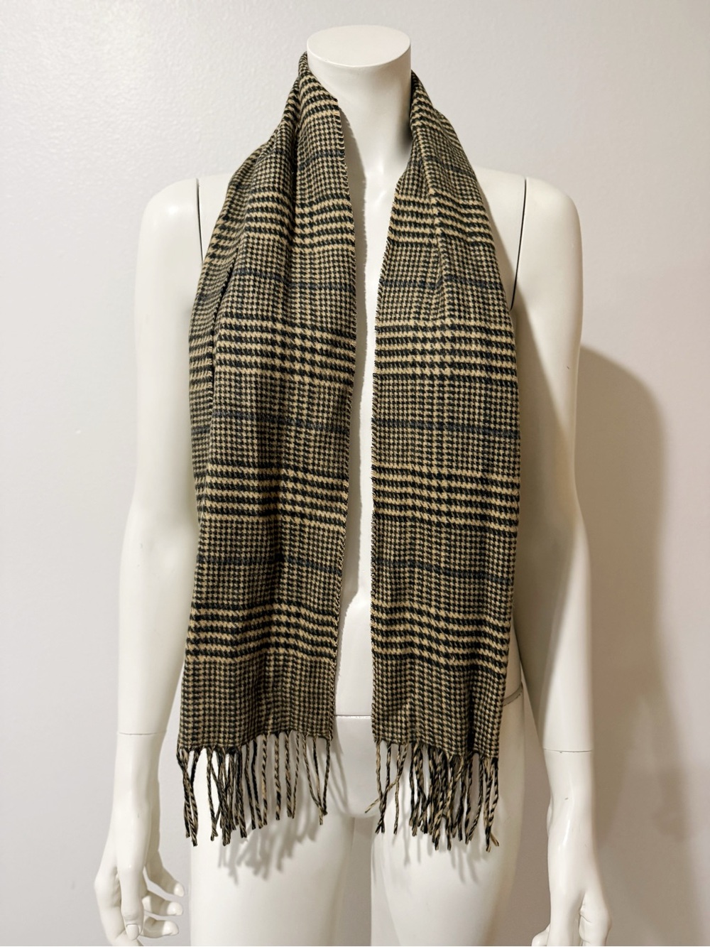 Cashmink Germany Plaid Scarf Houndstooth Tan Brown